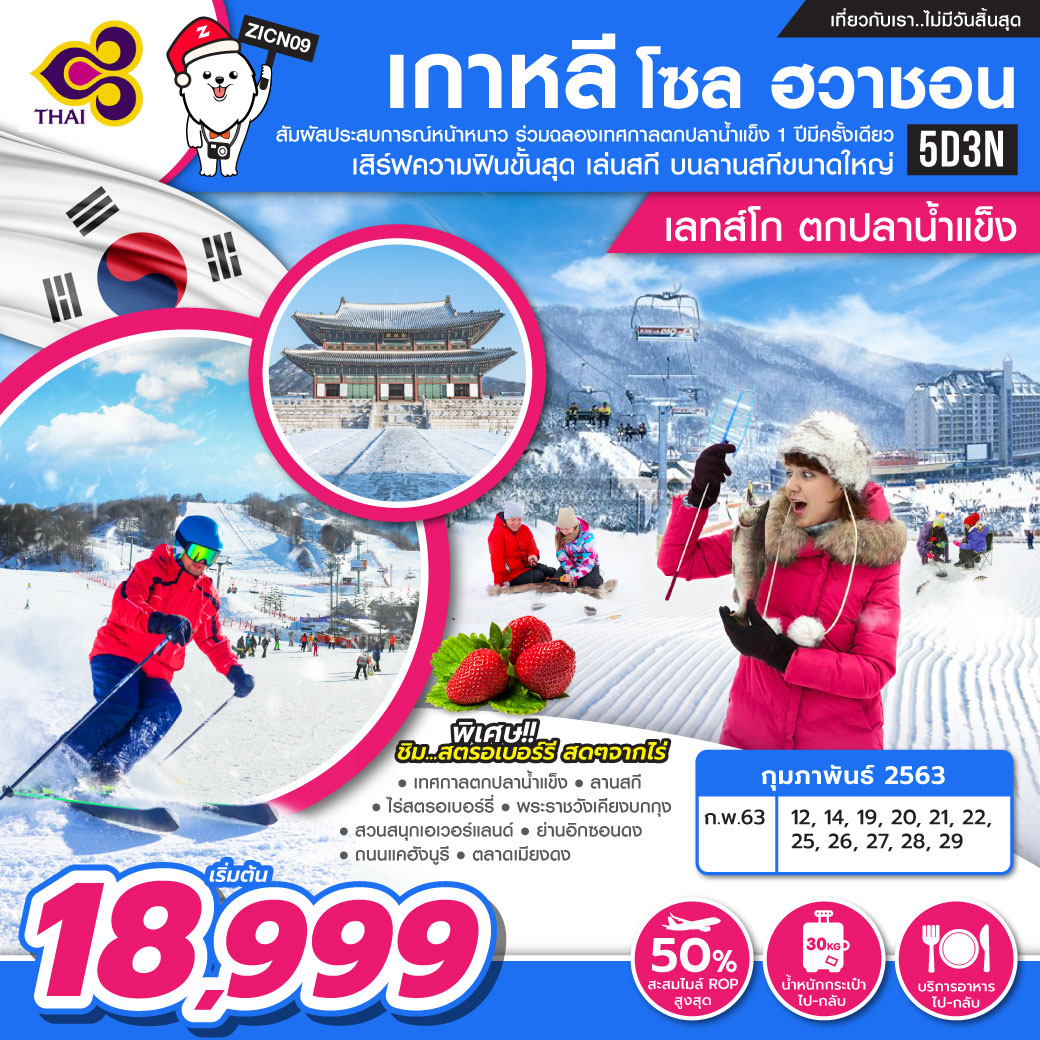 ทัวร์เกาหลี เกาหลี โซล ฮวาชอน เลสท์โก ตกปลาน้ำแข็ง 5D3N (FEB20)(ZICN09)